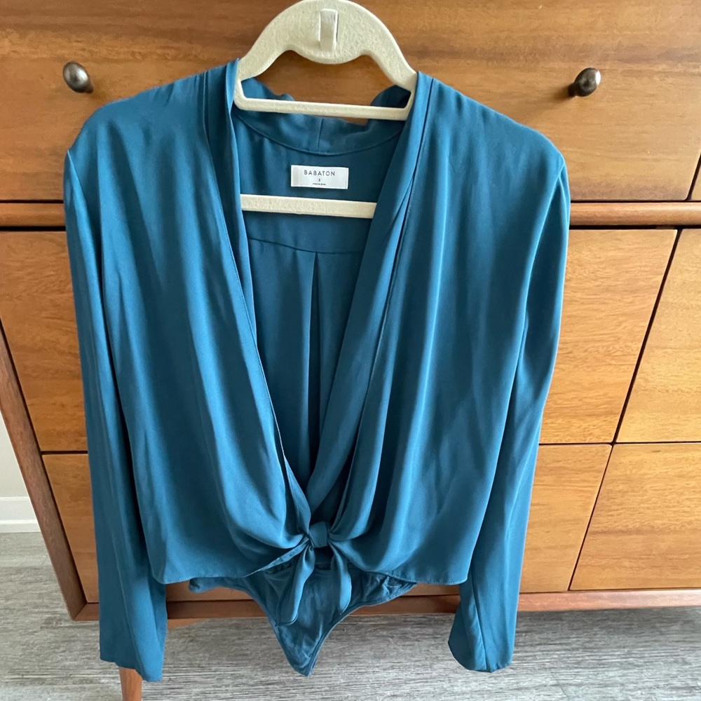 Babaton Aritzia Blue Ambrose Bodysuit Blouse